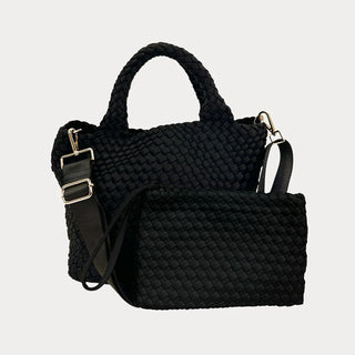 Lily Woven Neoprene Tote with Pouch Black