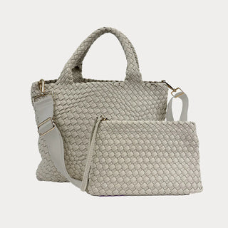 Lily Woven Neoprene Tote with Pouch Ecru