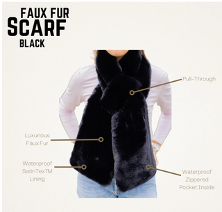 Black Faux Fur Scarf- Waterproof Satin Backing