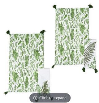 Set of 2 Fanciful Fern Dish Towels with Assorted Tassels