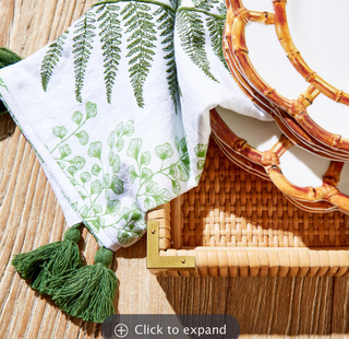 Set of 2 Fanciful Fern Dish Towels with Assorted Tassels