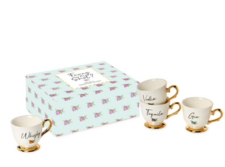Set of 4 Teacup Shot Glasses in Gift Box
