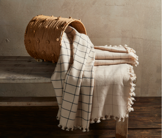 Taupe Stripe Check Throw Blanket