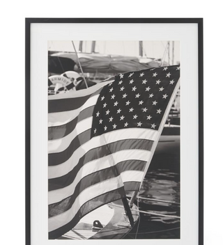 35.75" Black and White American Flag Sailing Print Framed