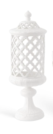Large White Ceramic Filagree Container w/Lid