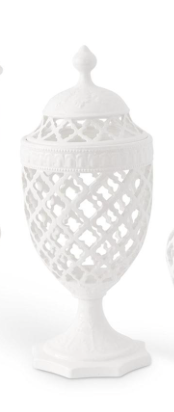 Medium White Ceramic Filagree Container w/Lid