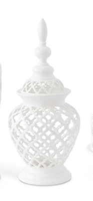 Small White Ceramic Filagree Container w/Lid