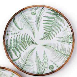 Medium Fanciful Fern Hand-Crafted Wood Round Tray