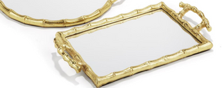 Rectangle Golden Bamboo Mirror Decorative Tray