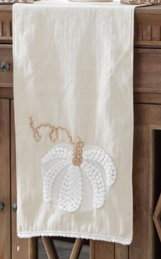 72" Cream and White Embroidered Pumpkin Table Runner