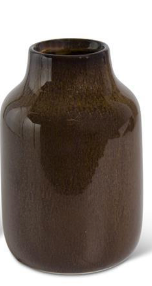 Dark Brown Glazed Fluted Neck Ceramic Vase - Small