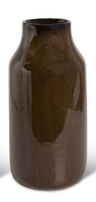 Dark Brown Glazed Fluted Neck Ceramic Vase - Medium