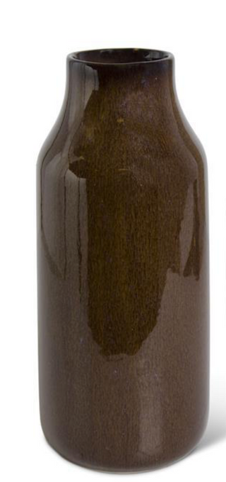 Dark Brown Glazed Fluted Neck Ceramic Vase- Large