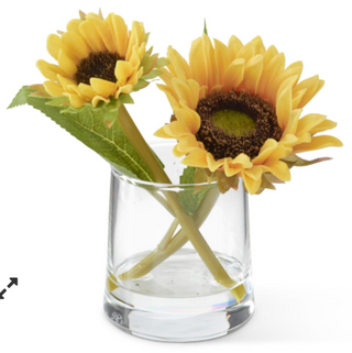 Yellow Real Touch Sunflower Premade in Glass Vase