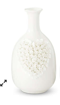White Ceramic Handcrafted Rose Heart Vase-Large