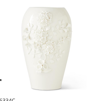 14" White Ceramic Handcrafted Dianthus Vase
