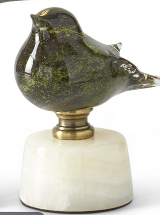 Green Glass Bird on White Marble Base - Small