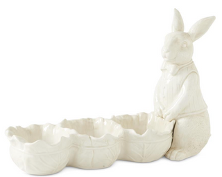 16 Inch Antiqued White Dolomite Divided Cabbage Bowls w/Rabbit