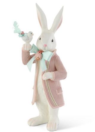 Easter Bunny in Pink Velvet Coat w/Bird - 21.25"