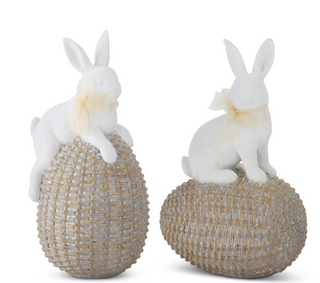 White Easter Bunnies on Woven Eggs