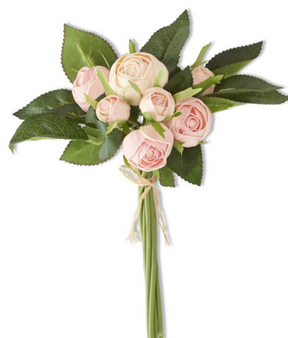 Pink Real Touch Cabbage Rose Bundle (7 Stems) - 10"