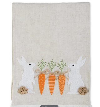 Linen Table Runner w/2 Rabbits & Carrots - 72"