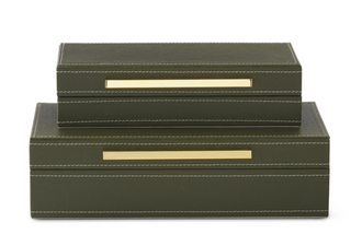 Large Green Vegan Leather Felt Lined Hinged Nesting Box w/Gold Hardware