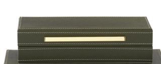 Small Green Vegan Leather Felt Lined Hinged Nesting Box w/Gold Hardware