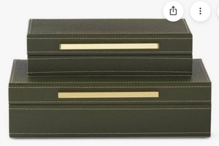 Large Green Vegan Leather Felt Lined Hinged Nesting Box w/Gold Hardware