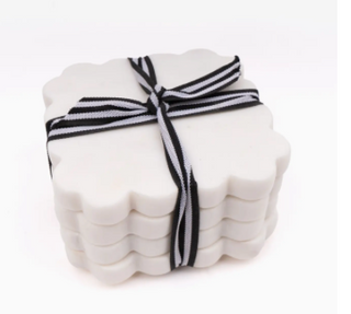 White Marble Scalloped Coaster Set