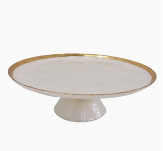 12" Capiz Cake Plate W/Gold Trim (Nat/Gold)