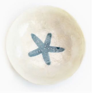 3.5" Round Capiz Bowl - Starfish Design (Blue/Natural)