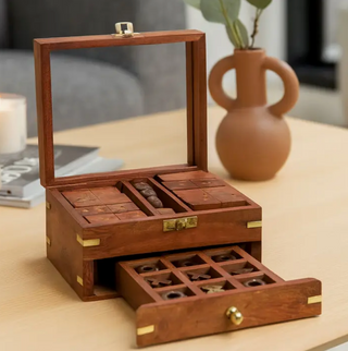 Game Set - Brown/Gold Wood 3 in 1 Storage Case