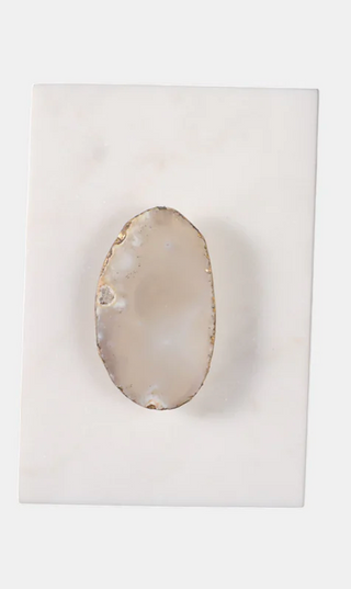 Marble Agate Top Lidded Storage Box - White/Gold,