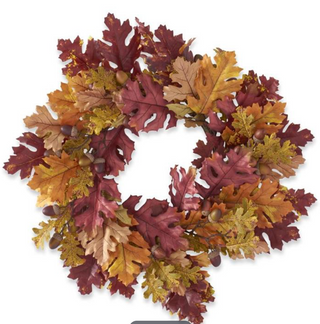 Multi Color Fall Oak Leaves Wreath 22"