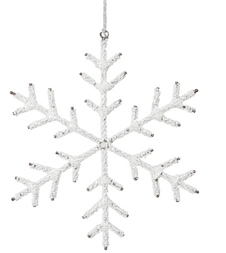 White Beaded Snowflake Ornament 8"