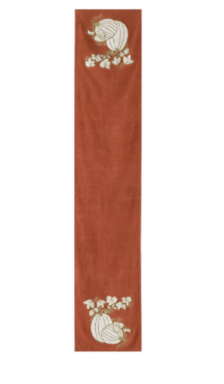 Orange Velvet Pumpkin Embroidered Table Runner - 72"