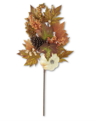 Fall Leaf & Berry Stem w/White Pumpkin 24"