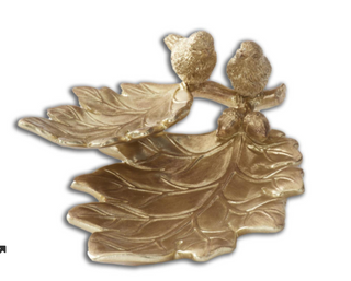 Gold Resin Leaf Tray w/Birds