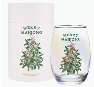 Gold Foil Stemless Wine Glass - Merry Mahjong