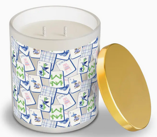 Glass Candle- Blue Mahjong