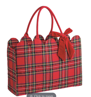 Red Tartan Scallop Tote Bag
