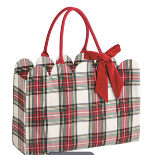 White & Red Tartan Scallop Toe Bag